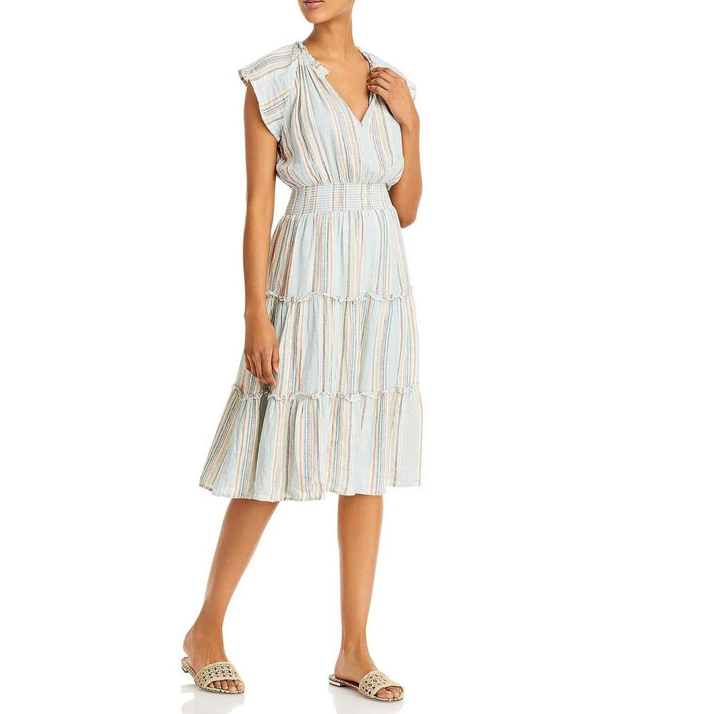 Rails Striped Linen Midi Dress